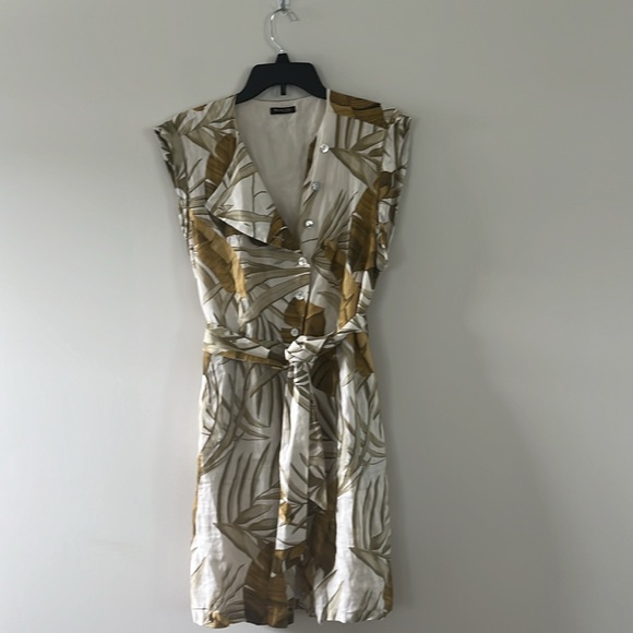 Massimo Dutti Leaves Print 100% Linen Belt Dress Two Pockets Sz M EU38 - Picture 3 of 17